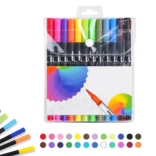 Yoezuo 24 Farben Marker Stifte, Doppelseitige Farbspitz Filzstifte Pinselstifte Marker Fineliner bunt Multimarker für Skizzieren Kalligraphieren Zeichnen von Yoezuo