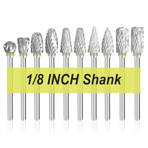 YOFULY Hartmetall-Frässtift-Set, 10-teilig, 1/8-Zoll-Schaft, 1/4-Zoll-Schleifkopf, Doppelschliff, Wolframstahl für Schleifer, DIY-Holzschnitzerei, Weichmetallpolieren, Gravieren, Holz von Yofuly