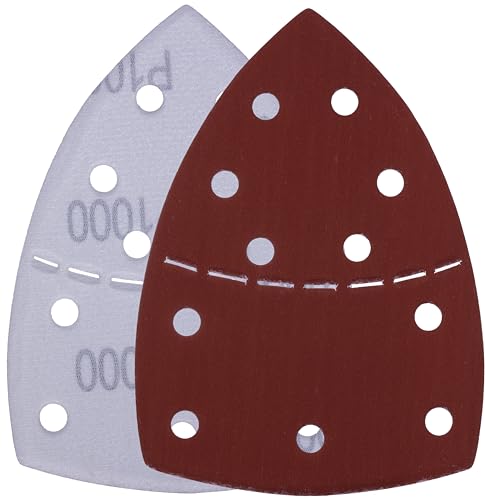 YoiYee 1000 Körnung Schleifblatt Set, Maus Detail Schleifpapier, Delta Dreieckiges Schleifpapier, Klettverschluss, 11 Löcher, Zubehör für Multischleifer Rot, 10 Stück von YoiYee