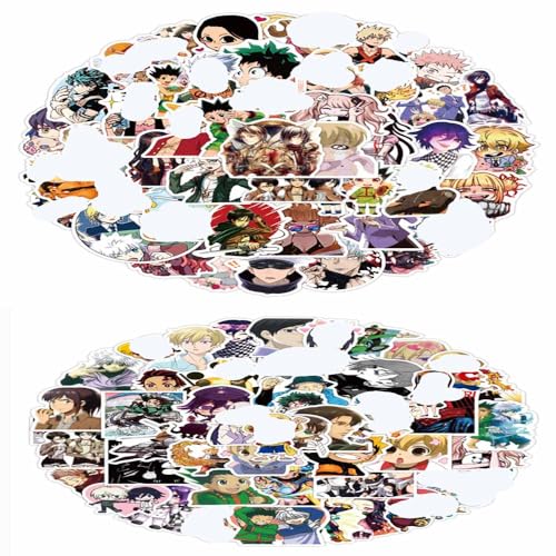 100 Blatt Cute Japan Abenteuer Cartoon Wasserdichte Aufkleber,Kawaii Anime DIY Aufklebers,Cool Manga Figur Comic Aufkleber für Fans,Niedlich Karikatur Kinder Stickers für Tasse Koffer Laptop Gitarre von Yoimckay