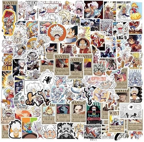 100 Stück Aufkleber, Lully Zoro Ace Sanji Cartoon Anime Manga Elemente Aufkleber,Wasserfeste Vinyl Graffiti Stickers für Laptop Skateboard Koffer Helm Motorrad Auto Fahrrad Handy,für Kinder Junge, 02 von Yoimckay