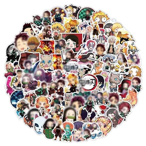 100 Stück Aufkleber Set, Kamado Tanjirou Nezuko Zenitsu Mitsuri Anime Manga Elemente Aufkleber, Stickers für Laptop Skateboard Koffer Helm Motorrad Auto Fahrrad Handy für Kinder Teens Junge von Yoimckay