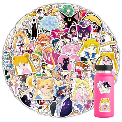 100 Stück Sailor Anime Girl Aufkleber rosa Aufkleber Anime Vinyl Aufkleber Aufkleber für Auto Motorräder Gepäck Skateboard Laptop (kawaii) von Yoimckay