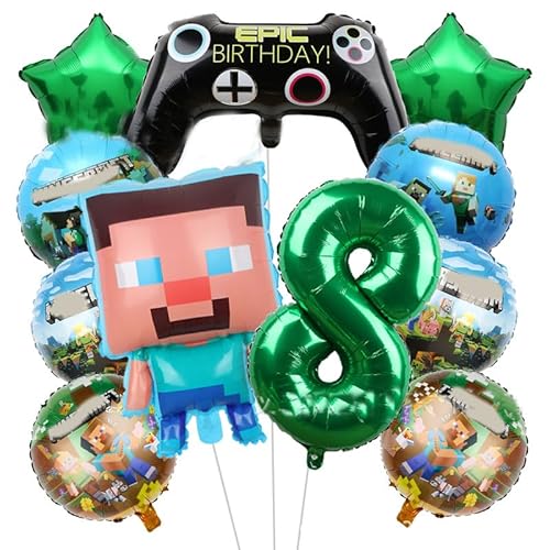 11Pcs Pixel Luftballon Geburtstagsdeko 8 Jahre, Cartoon Anime Folienballon Geburtstag, Miner Gamer Anime Kindergeburtstag Luftballons, Videospiel Party Deko Luftballon für Kinder Jungen Mädchen von Yoimckay