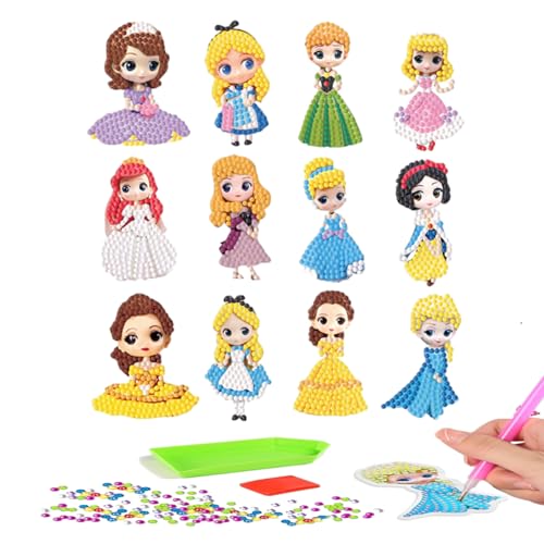 12 Stücke Cartoon Diamantmalerei Kinder,DIY Prinzessin Diamond Painting Sticker,5D Diamond Painting Set,Mädchen Theme Crystal Diamant Malerei Kits,Aufkleber Kit Diamant Malerei Kits für Kinder von Yoimckay