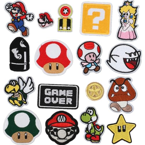 17 Pcs Cute Cartoon Patch Kleidungs Bügelflicken,Spiel Karikatur Iron-On Patches,DIY Sewing Applique Repair,Niedlich Game Embroidered Iron-On Patch T-Shirt Jeans Hut,Rucksack,Dekorative Nähflicken von Yoimckay