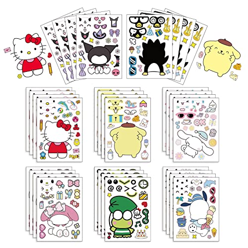 24 Blatt Cute Cartoon DIY Gesichts-Sticker,Anime Wasserdichte Aufkleber für Kinder,Animal Puzzle Aufkleber für Laptop Scrapbook,Kawaii Niedlich Sticker für Geburtstagsparty Dekorationen Geschenke von Yoimckay