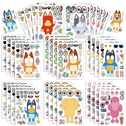 24 Blatt Kawaii Animal DIY Gesichts-Sticker,Cute Anime Wasserdichte Aufkleber für Kinder,Cartoon Puzzle Aufkleber für Laptop Scrapbook,Niedlich Dog Sticker für Geburtstagsparty Dekorationen Geschenke von Yoimckay