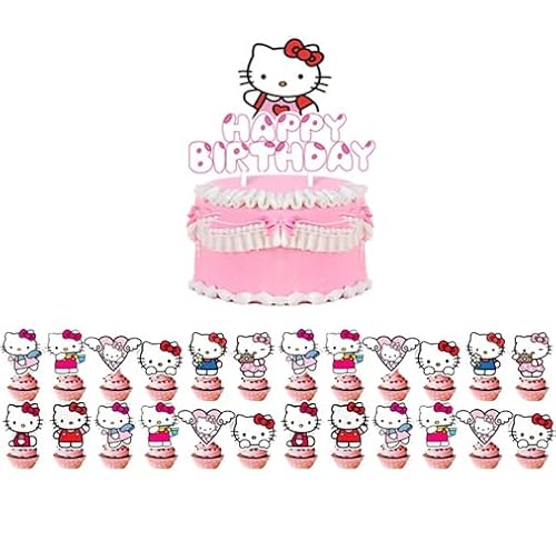 25 Stück Cute Cartoon Katze Tortenaufsätze,Niedlich Karikatur Cake Toppers,Kawaii Cat Anime Kuchenaufsätze Cupcakes Geburtstagskuchen,Animal Cake Decoration Tortendeko Thema Partyzubehör für Kinder von Yoimckay