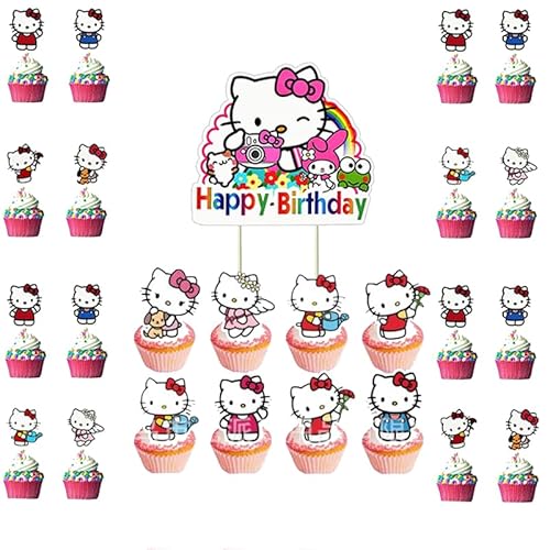 25 Stücke Cartoon Anime Geburtstag Cupcake Toppers Set, Rosa Thema Cupcake Toppers Dekoration, Cake Geburtstag Deko Geburtstag für Mädchen Jungen Kinder für Geburtstagsfeiern Geeignet von Yoimckay