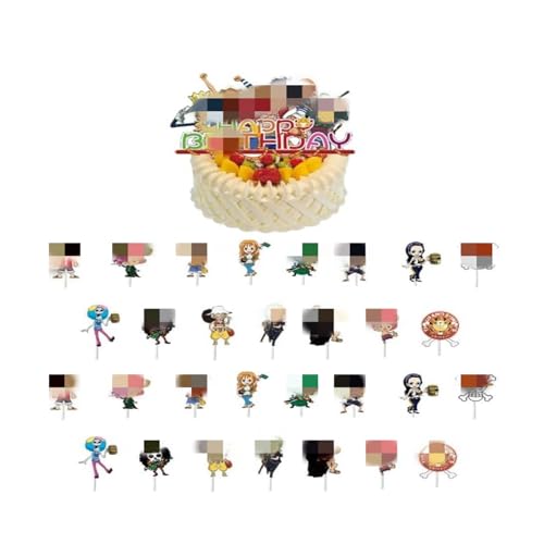 31 Stücke Luffy Zoro Gear 5 Nika Cartoon Anime Geburtstag Cupcake Toppers Set, Cupcake Toppers Dekoration, Happy Birthday Cake Geburtstag Deko Geburtstag für Mädchen Jungen Kinder von Yoimckay