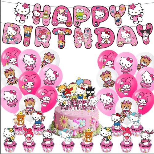 32 Sets Katzen-Geburtstagsparty-Dekorationen, Kawaii-Anime-Geburtstagsdekorationen, Mädchen-Geburtstagsdekorationen, rosa Geburtstagsdekorationen für Kinder von Yoimckay