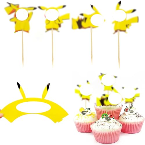 36 Stück niedlicher Cartoon Cake Topper Geburtstag, Karikatur Kuchendekorationen Kawaii Anime Figur Cake Topper Geburtstag Deko für Mädchen Jungen Kinder(Gelb) von Yoimckay