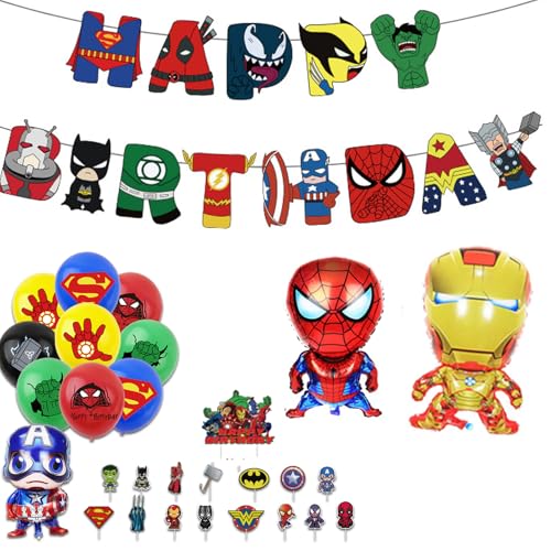 40 Stück Cartoon Anime Kindergeburtstag Deko, Kinder Party Deko, Anime Figur Cool Luftballons Geburtstag mit Happy Birthday Banner, Kinder Cupcake Topper,für Theme Party Supplies für Kinder Jungen von Yoimckay