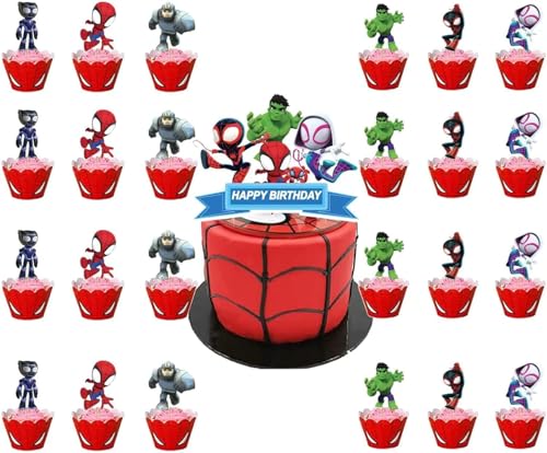 49 Stück Cupcake-Topper, 49 Spinnen-Kuchen-Topper, Geburtstags-Kuchen-Topper, Anime-Cupcake-Topper, Geburtstagskuchen-Dekorationen für Kinder von Yoimckay