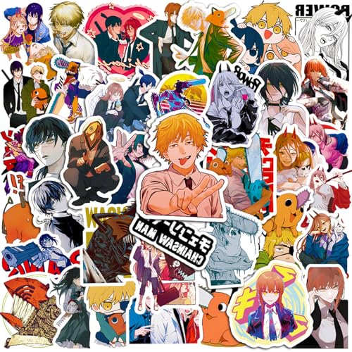 50 Blatt Cool Anime DIY Wasserdichte Aufkleber,Cute Anime Aufklebers für Kinder Fans,Kawaii Karikatur Aufkleber,Niedlich Kettensäge Comics Stickers für Tasse Gitarre Motorrad Koffer Laptop Skateboard von Yoimckay