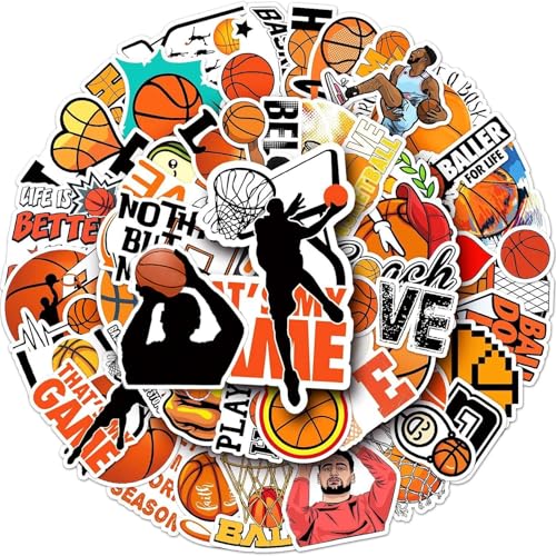 50 Stück Cartoon Basketball Aufkleber,Sticker Set Geschenk für Kinder Jugendliche Erwachsene Jungen,Cool Basketball Stickers Wasserdicht Vinyl Aufkleber für Scrapbook, Laptop,Skateboard,Auto,Gepäck von Yoimckay