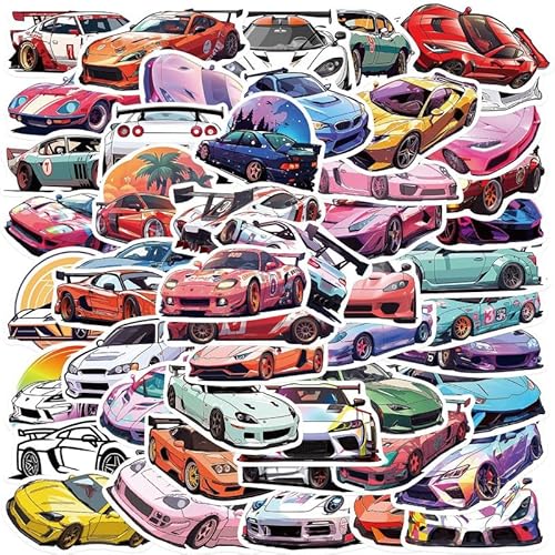 50 Stück JDM Klassische Autos Aufkleber, Sportwagen Racing Cars Aufkleber,Wasserdichte Vinyl Sticker, Cars Stickers für Skateboard,Wasserflasche, Computer, Auto Sticker für Erwachsene Kinder von Yoimckay