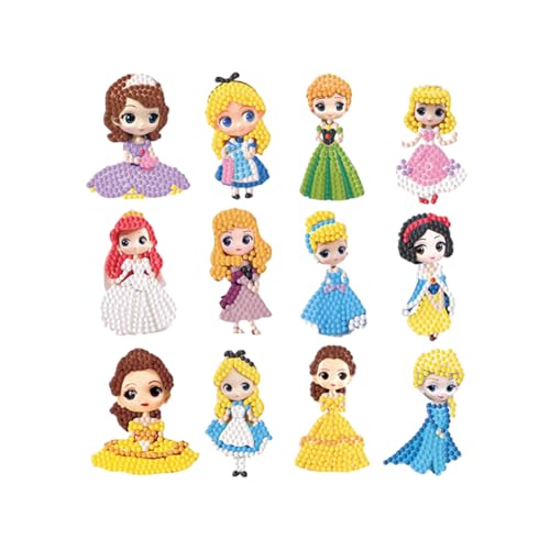 5D Diamond Painting Set,Diamantmalerei Kinder,12 Stücke DIY Prinzessin Diamond Painting Sticker, Cartoon Mädchen Theme Crystal Diamant Malerei Kits,Aufkleber Kit Diamant Malerei Kits für Kinder von Yoimckay