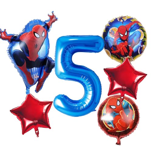 6PCS Cool Anime Kindergeburtstag Deko, 5 Jahre Folienballon Rot Blau Geburtstag Kit, Geburtstagsdeko Junge für Thema Party Partei Hintergrunden,Cartoon Karikatur Luftballons deko von Yoimckay