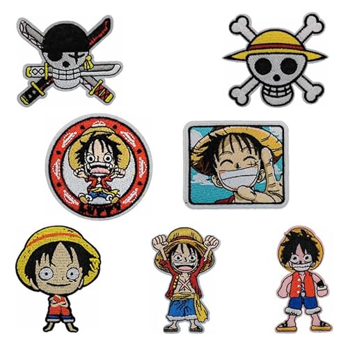 7 Stück Cartoon Patches zum Aufbügeln, Luffy Zoro Anime Bestickte Aufnäher,Jean Patch Sticker, Aufnähen Bügelbilder Set,Sewing Applique, Flicken,Applikation,Textilien Bügelflicken für DIY Kleidung von Yoimckay