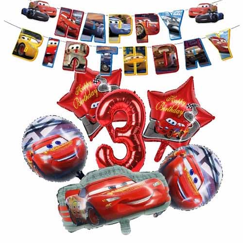 7 Stück Geburtstagsbanner mit Auto Party Ballons,Cute Cartoon Car Ballon,Cool Auto Anime Ballon,Aluminiumfolie Ballon Dekoration,3 Jahre Rote Luftballon,Kinder Festival Themen Party Ballon Schmücken von Yoimckay