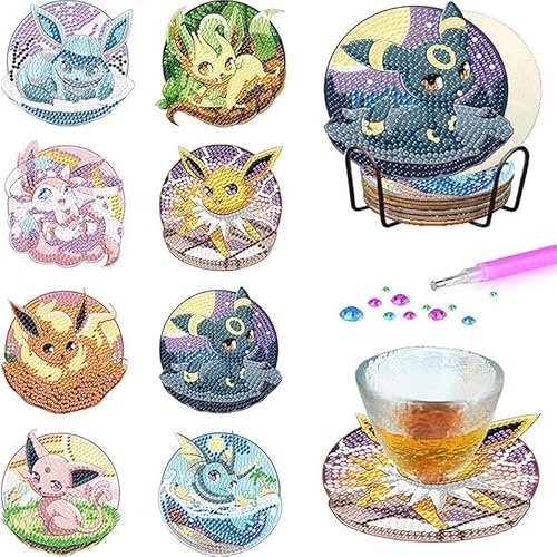 8 Stück Diamond Painting Untersetzer mit Halter, Diamond Art Painting Anime,DIY Cartoon Untersetzer Diamant Kunst Kits, Kunst und Handwerk für Zuhause,für Erwachsene, Anfänger und Kinder von Yoimckay