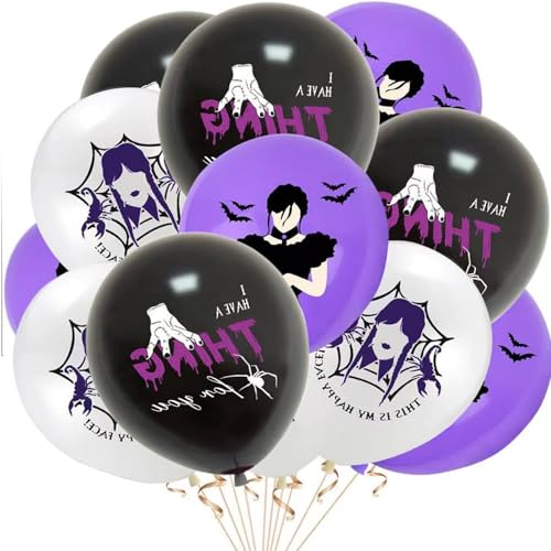 Anime-Luftballons, 15 Stück, Latex-Luftballons für Mittwochs-Motto-Geburtstagsparty-Dekorationen, 12 Zoll für Jungen, Mädchen, Horror-Motto-Geburtstagsparty-Dekorationen von Yoimckay