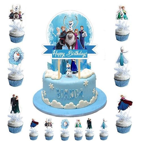Cartoon Tortendeko Cake Topper,25 Stück Anime Frozen Prinzessin Cake Topper Geburtstag,Gefrorene Kuchendekorationen Kawaii Cute Figur Cake Topper Geburtstag Deko für Mädchen Jungen Kinder,Karikatur von Yoimckay
