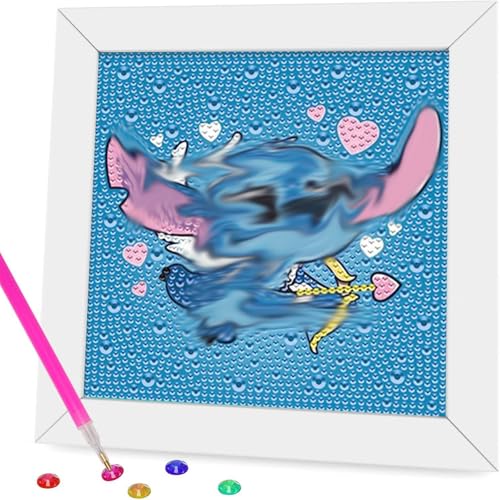 Cute Cartoon 5D Diamond Painting Mit Fotorahmen,Set Diamant Painting Karikatur Herzform,Anime Diamond Paintings,DIY Kunst Diamant Bilder für Home Wand Decor,Desktop Dekorationen,15x15cm,Blau,Geschenk von Yoimckay