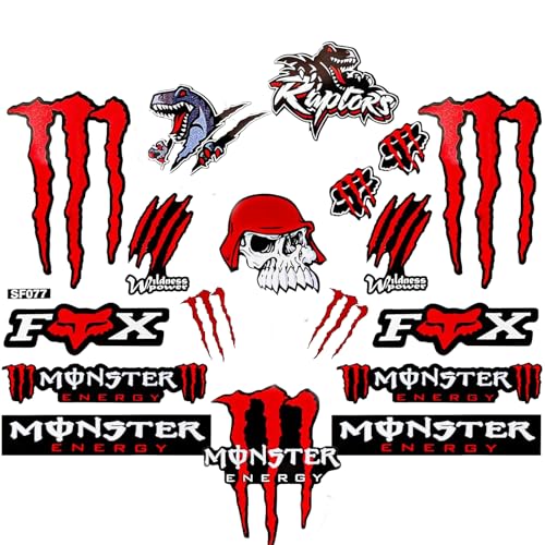 Motorrad Monster Energy Aufkleber, Wasserdicht Aufkleber Motorrad Coole, Hochwertige Sticker für MotorräDer, Motorradhelm, Skateboard, Auto Und GeläNdemotorräDer Rot von Yoimckay