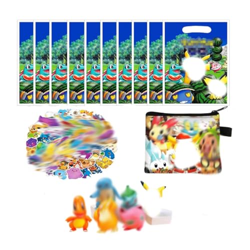 Yoimcaky Set mit 50 Anime-Aufklebern + 6 Mini-Figuren zufällig + 10 Geschenktüten + 1 Geldbörse für Kinder, mehrere Elemente für Kinder, Spielzeug, für Kinder von Yoimckay