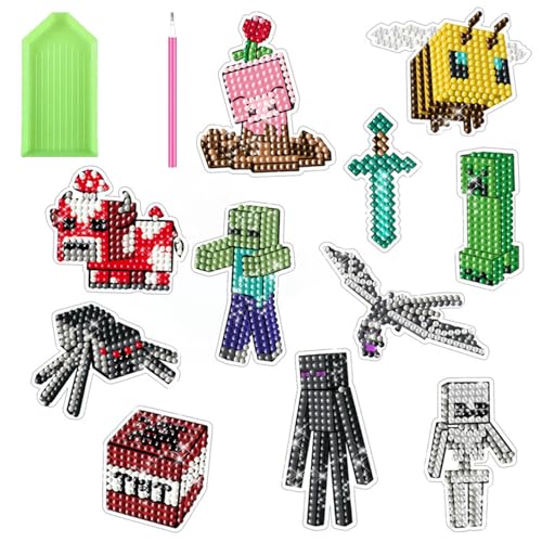 Yoimckay 11 Stück Cartoon Diamanten Mosaik Aufkleber Set, 5D DIY Diamant Aufkleber Kit, DIY Diamant Painting Kit für Kinder und Erwachsene Anfänger für Teens Junge von Yoimckay