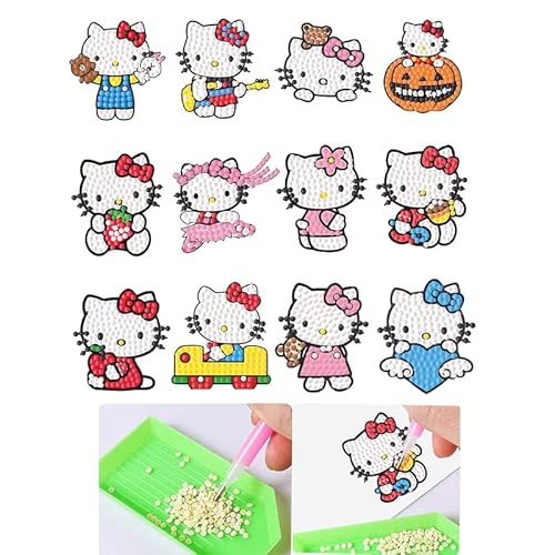 Yoimckay 12 Stück 5D Diamond Painting Sticker, Anime Diamant Painting Bilder Kinder, Diamond Painting Anfänger Set, Cute Kawaii Schöne Handgemachte Deko, Sehr gut für Anfänger und Kinder Geeignet von Yoimckay