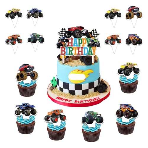 Yoimckay 25 Stück Auto Tortendeko, Cartoon Cake Toppers, Kuchen Dekoration für Kinderparty, Tortendeko Thema Partyzubehör, Anime Kuchenaufsätze Cupcakes Geburtstagskuchen und Muffins von Yoimckay