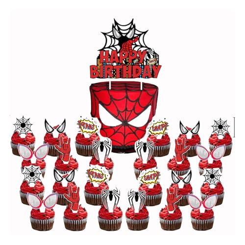 Yoimckay 25 Stück Spiderma Cake Topper, Cupcake Toppers Dekoration, Happy Birthday Tortendeko für Mädchen Junge Kinder Geburtstag Themen Party, Muffins Dessert Kuchen Spider Deko von Yoimckay