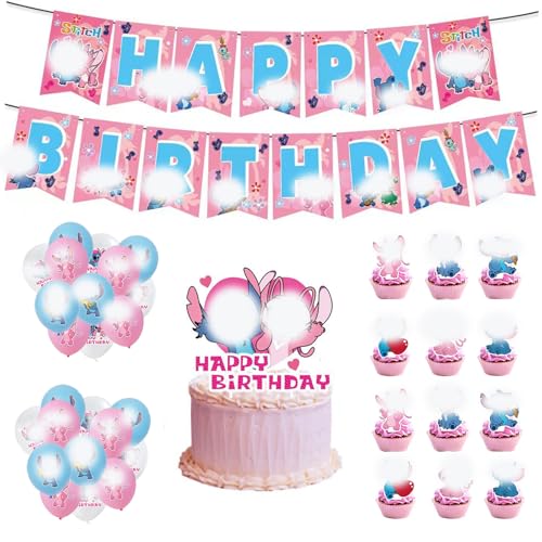 Yoimckay 64 Stück Kinder Geburtstag Deko, Bunting Girlande und hängende Dekoration, Cartoon Geburtstag Cake Topper, Luftballons Geburtstags Kinder, Kindergeburtstag Party Supplies für Jungen Mädchen von Yoimckay