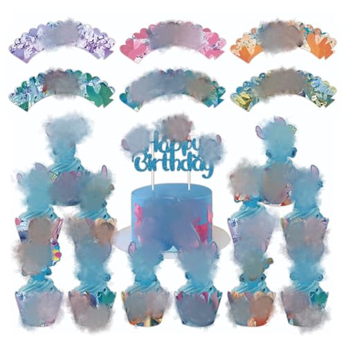 Yoimckay Stitch Cupcake Toppers, 25 Stück Cartoon Tortenaufsätze, Cupcake Deko Kuchen Topper Geburtstag Muffins Dessert Dekoration Verpackung Topper für Party Geburtstag Dekoration für Kinder von Yoimckay