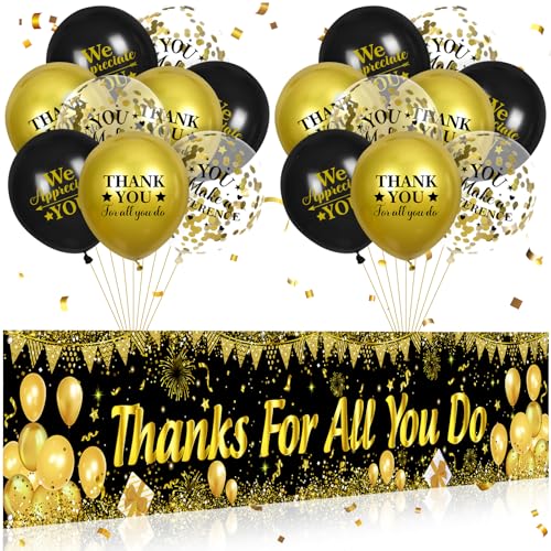 Party-Dekorationen mit Aufschrift "Thank You Appreciation Party", Schwarz / Gold, mit 18 Luftballons, Aufschrift "We Appreciate You", Hofschild, Dekoration, Geschenke für Abschluss, Pastor, von Yoirrat