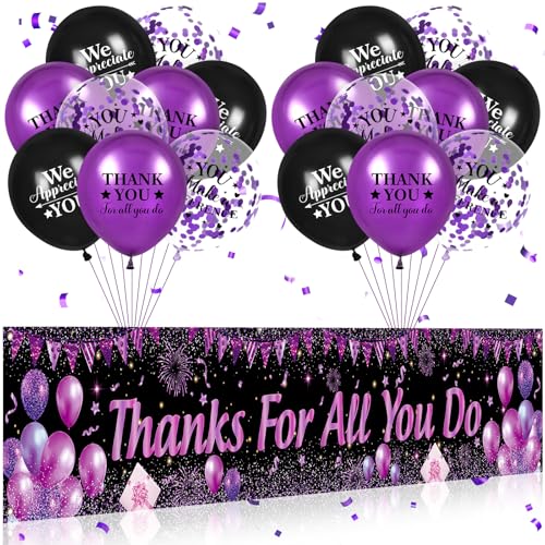 Party-Dekorationen mit Aufschrift "Thank You Appreciation Party Decorations Purple Black Thanks for All You Do", Banner mit 18 Luftballons, Aufschrift "We Appreciate You", Hofschild, Dekoration, von Yoirrat