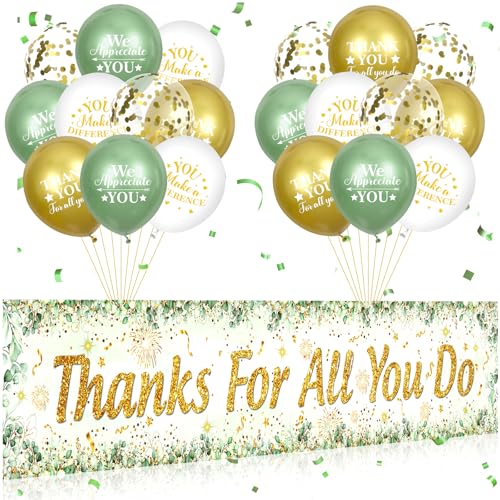 Partydekoration mit Aufschrift "Thank You Appreciation Leaves Thanks for All You Do", Banner mit 18 Luftballons, Aufschrift "We Appreciate You", Hofschild, Dekoration, Geschenke für Abschlussfeier, von Yoirrat