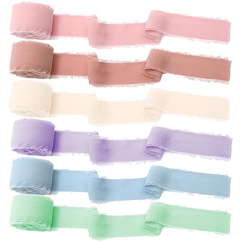 Yoirzit Chiffonband 6 Rollen Geschenkband Breit Schleifenband, Chiffon Seidenband Ausfransen Kanten Ribbon, 3,8 cm x 5 m Dekoband Set für Hochzeit, Geschenkverpackung, Kranz, Brautsträuße, DIY von Yoirzit