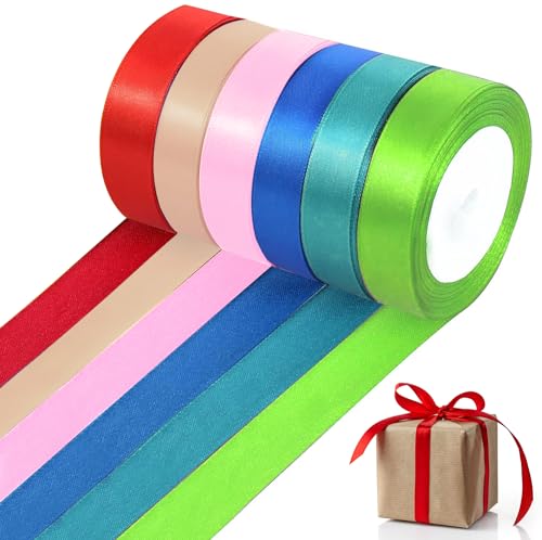 Yoirzit 6 Rollen Satinband, 25 mm x 22 m Geschenkband Breit, Polyester Satinband, Schleifenband für Geschenkverpackungen, DIY-Basteleien,Weihnachten, Geburtstag, Hochzeit von Yoirzit