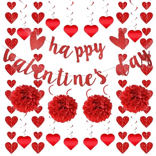 Valentinstag hängende Wirbel Set 22 Stück Herz Spirale Anhänger Streamer Banner Decke Dekor für Home Party Garten Hof (Rot, 22 Stück) von Yoisdtxc