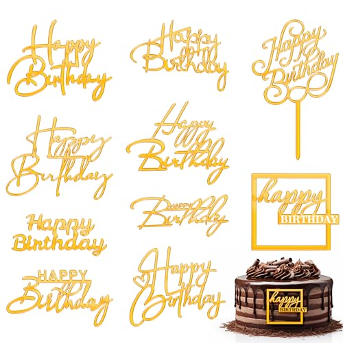 10 Stück Happy Birthday Tortendeko Gold Geburtstag Acryl Happy Birthday Cake Topper Geburtstag für Kuchendekoration Cake Decoration Tortenstecker Geburstagstorte Kuchendekorationszubehör von Yolev