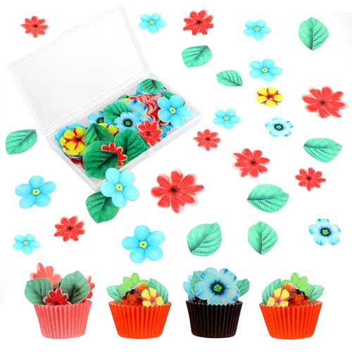 100 Stück Cake Topper Geburtstag Tortendeko Blumen Oblatenpapier Kuchen Deckel Cupcake Toppers Blumenblätter Kuchenaufsätze Essbare Tortendeko Kuchendeko für Torte Hochzeit Geburtstag von Yolev