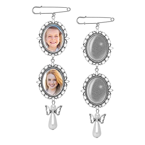 2 Stück Brautstrauß Anhänger Hochzeitsstrauß Foto Glamour DIY Pin Charms Brosche Maker Kit Doppelspitze Rahmen Hochzeit Glamour Oval Glas Cabochon Bilderrahmen mit Anhänger für Hochzeit Dusche Bräute von Yolev