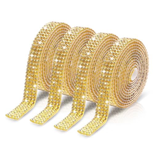 4 Rollen Selbstklebende Strassband Kristall Strass Glitzersteine 1 Yard Goldenes Strassstreifen Selbstklebend Glitzer Strassbesatz Diamantgürtel Strasssteine Glitzerband für Handwerk DIY Bling Bling von Yolev