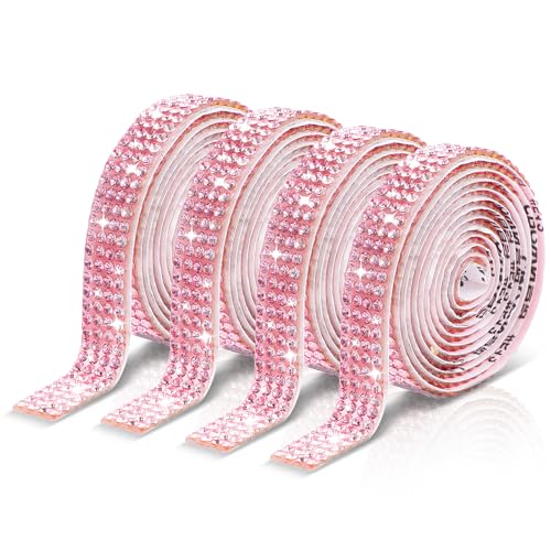 4 Rollen Selbstklebende Strassband Kristall Strass Glitzersteine 1 Yard Rosa Strassstreifen Selbstklebend Glitzer Strassbesatz Diamantgürtel Strasssteine Glitzerband für Handwerk DIY Bling Bling von Yolev