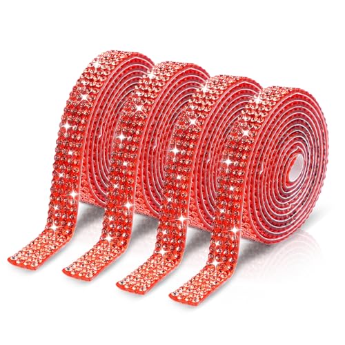 4 Rollen Selbstklebende Strassband Kristall Strass Glitzersteine 1 Yard Rot Strassstreifen Selbstklebend Glitzer Strassbesatz Diamantgürtel Strasssteine Glitzerband für Handwerk DIY Bling Bling von Yolev